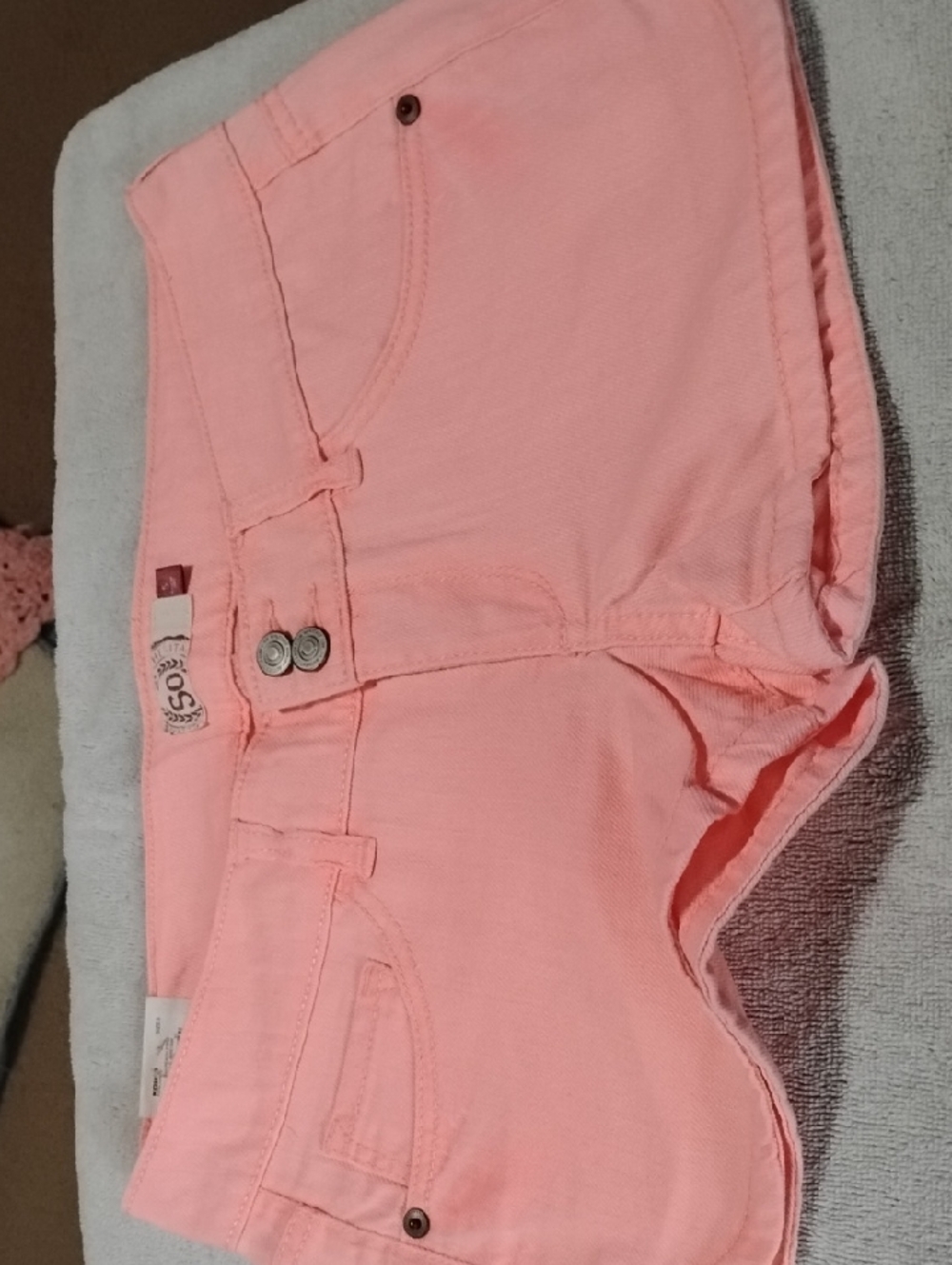 SO Peach Apricot Denim Shorts with Metal Buttons